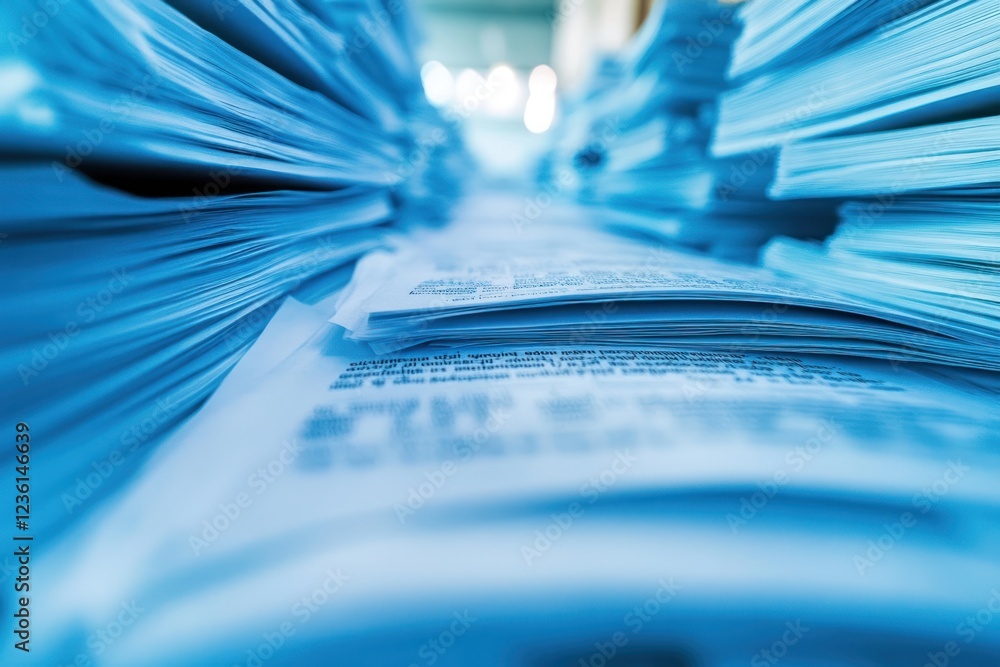 Close-up of Stacked Blue Papers in an Office Environment Close-up of Stacked Blue Papers in an Office Environment