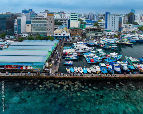 Obraz na płótnie Stingray watching point in Malé city, maldives islands. Next to the port and fish market. w salonie