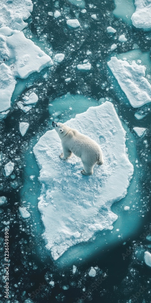 Naklejka premium Polar bear standing on melting ice in the Arctic Ocean