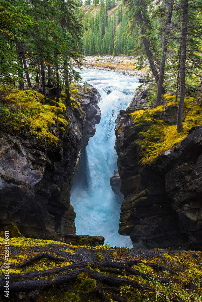 Obraz premium Beautiful natural landscape of mountain covered river.