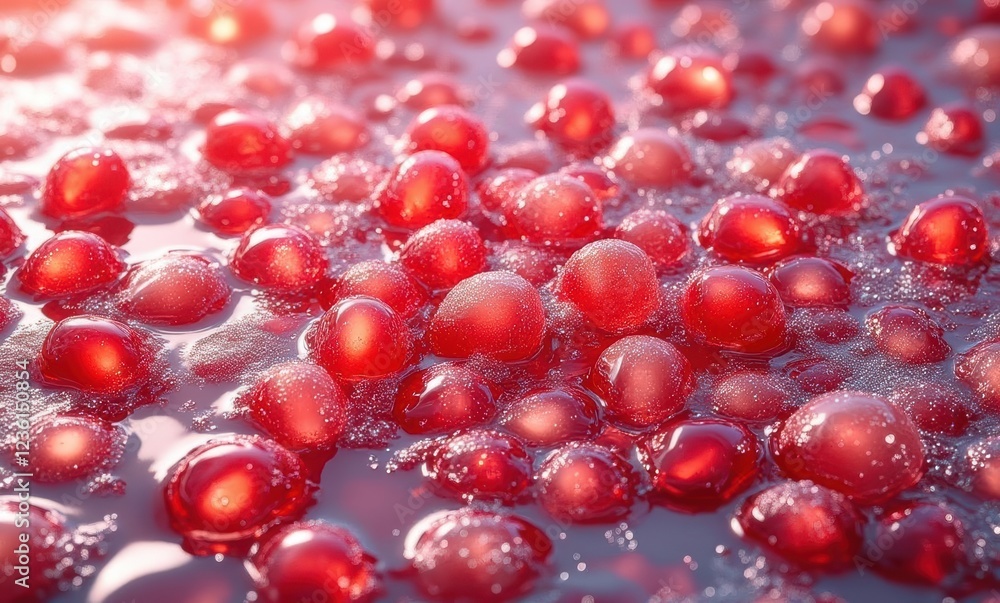 Vibrant red berries in sparkling liquid. Vibrant red berries in sparkling liquid.