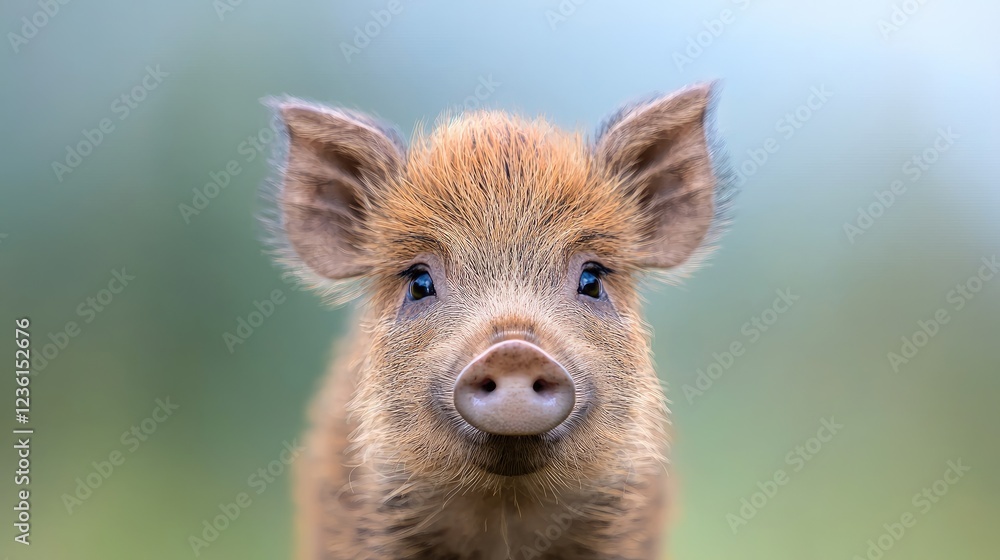 Cute boar piglet, forest background, springtime Cute boar piglet, forest background, springtime