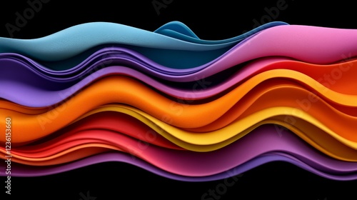 Abstract Waveform: Vibrant, undulating layers of color create a mesmerizing abstract waveform, evoking feelings of fluidity, energy, and dynamism against a deep black background.  