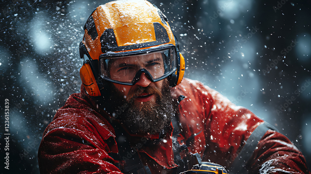 Lumberjack snow forest winter safety gear work Lumberjack snow forest winter safety gear work