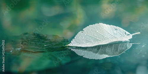 Fototapeta Naklejka Na Ścianę i Meble -  leaf leaves drop water surface forest wild jungle tree nature environment lake river transparent ripple float light reflection mirror abstract