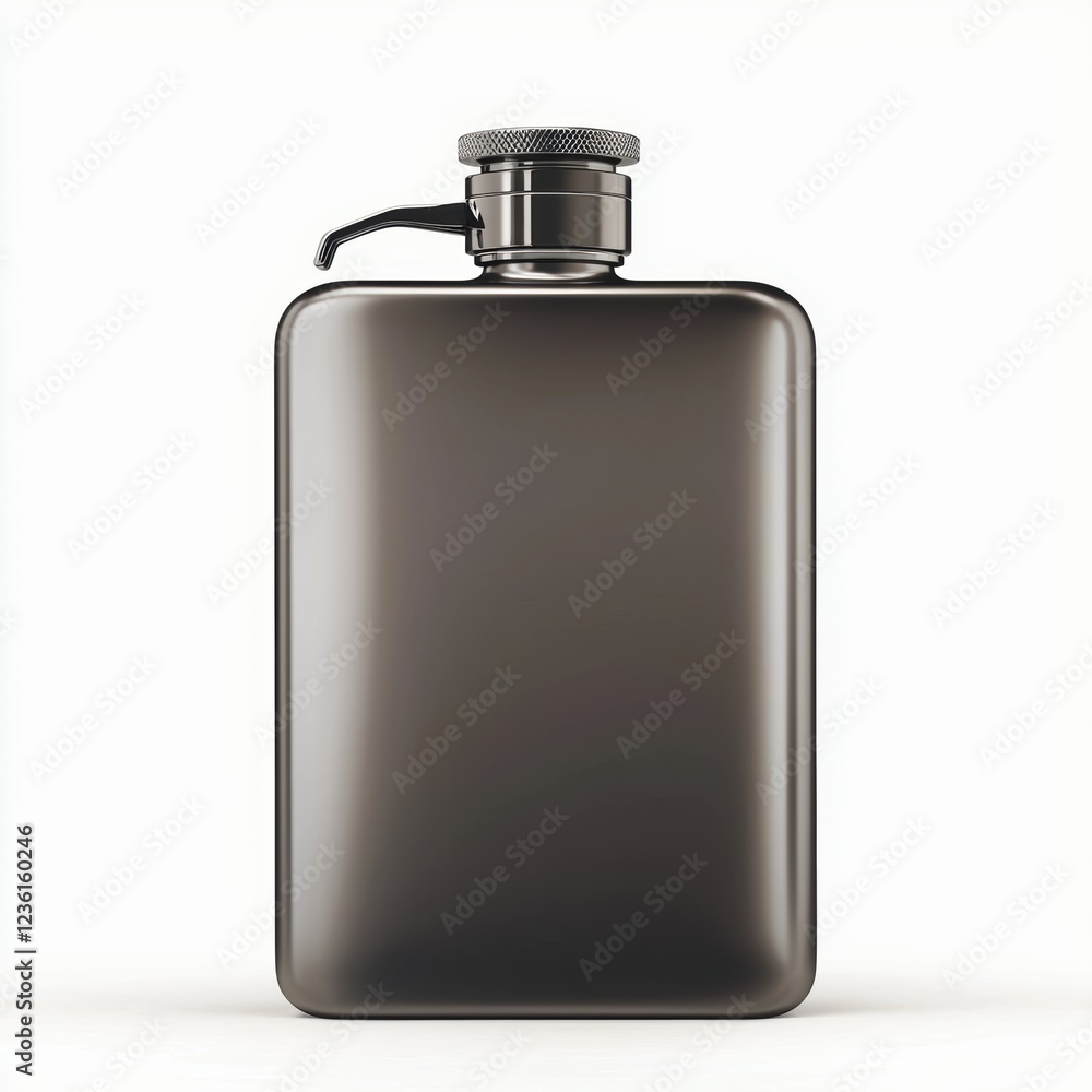 Stylish metal flask mockup with a customizable design, centered on a clean white background Stylish metal flask mockup with a customizable design, centered on a clean white background
