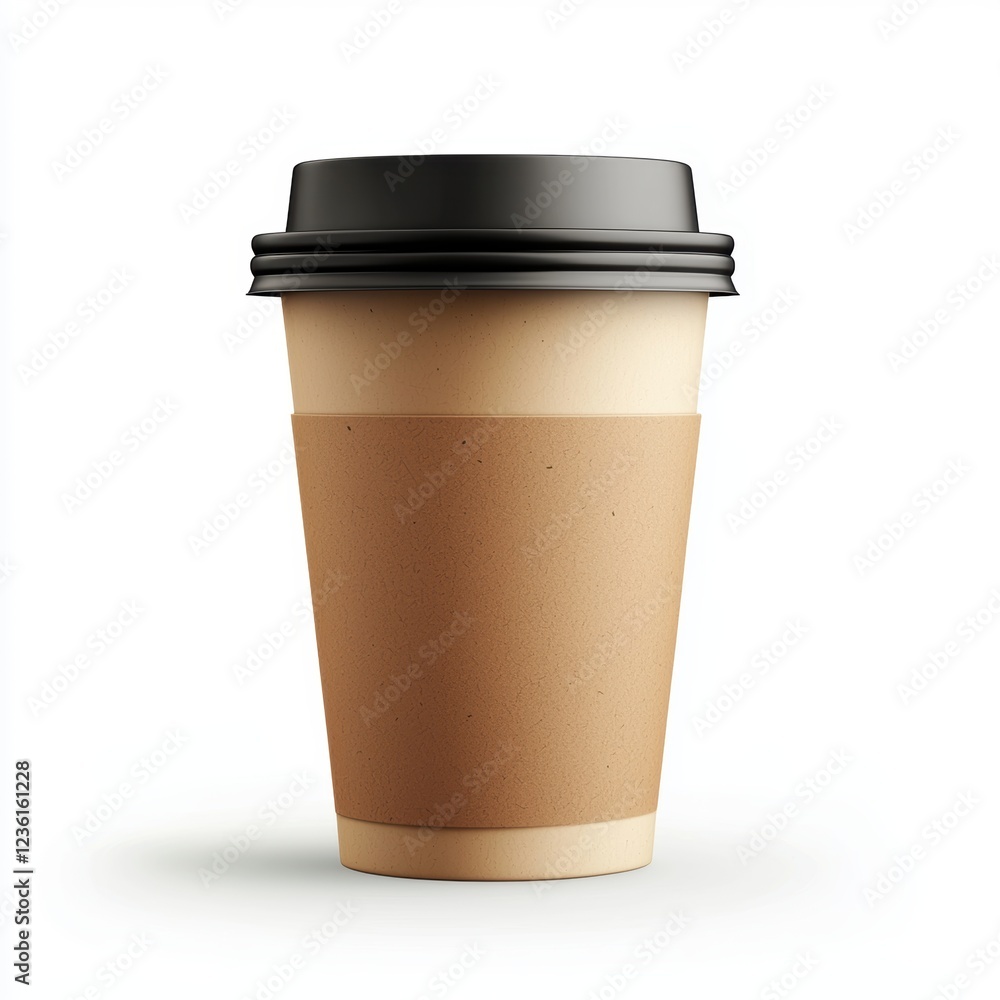 Sustainable paper cup mockup with a biodegradable lid, placed on a bright white background Sustainable paper cup mockup with a biodegradable lid, placed on a bright white background