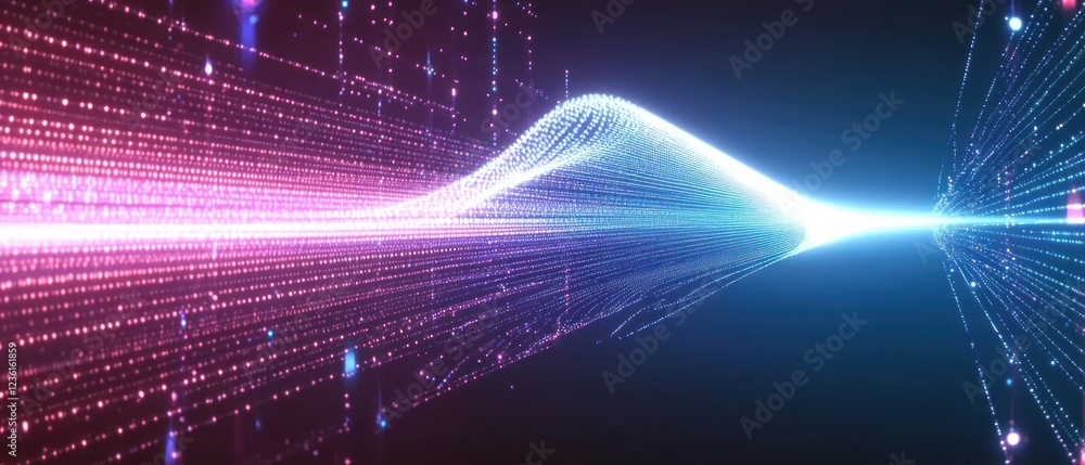 Fototapeta premium Colorful digital wave pattern with glowing particles in motion