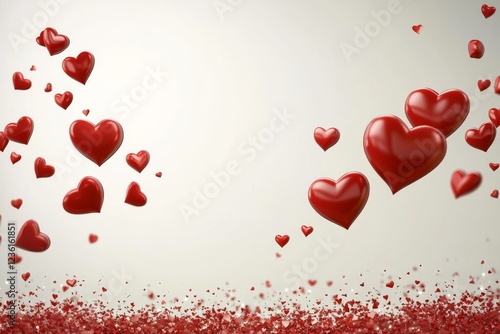 Red Hearts Floating on a White Background, Valentine's Day Concept