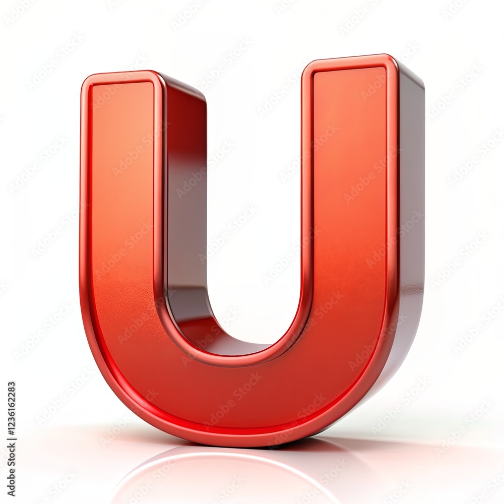Red 3D Letter U with Glossy Finish and Reflection, 3d rendering, red letter, shiny letter, 3d design Red 3D Letter U with Glossy Finish and Reflection, 3d rendering, red letter, shiny letter, 3d design