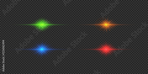 Set of multicolor horizontal light effects of lens flares