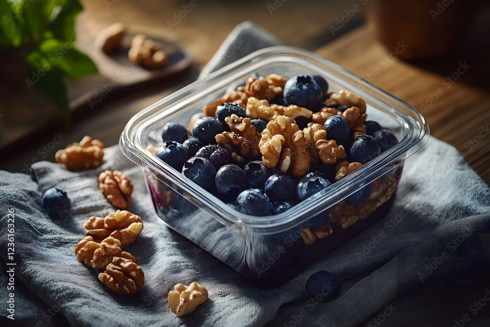 Berries and nuts in a small container. Berries and nuts in a small container.