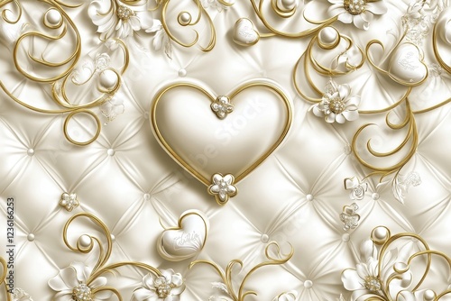 Elegant Golden and White Heart Design Wallpaper