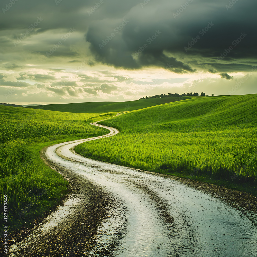 a country road with dark storm clouds overhead a country road with dark storm clouds overhead