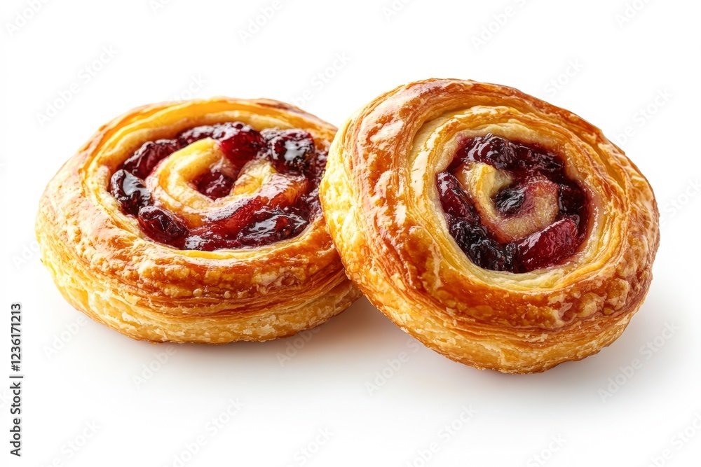 Delicious fruit-filled pastries sit on a clean white background, perfect for bakery promotions, food blogs, or dessert menus, Ideal for capturing the essence of sweet indulgence, Delicious fruit-filled pastries sit on a clean white background, perfect for bakery promotions, food blogs, or dessert menus, Ideal for capturing the essence of sweet indulgence,