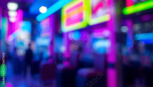 Wallpaper Mural A vibrant neon-lit street with blurred glowing signs in shades of pink, blue, and purple, creating a futuristic and cyberpunk-inspired background ideal for modern digital compositions and city themes. Torontodigital.ca