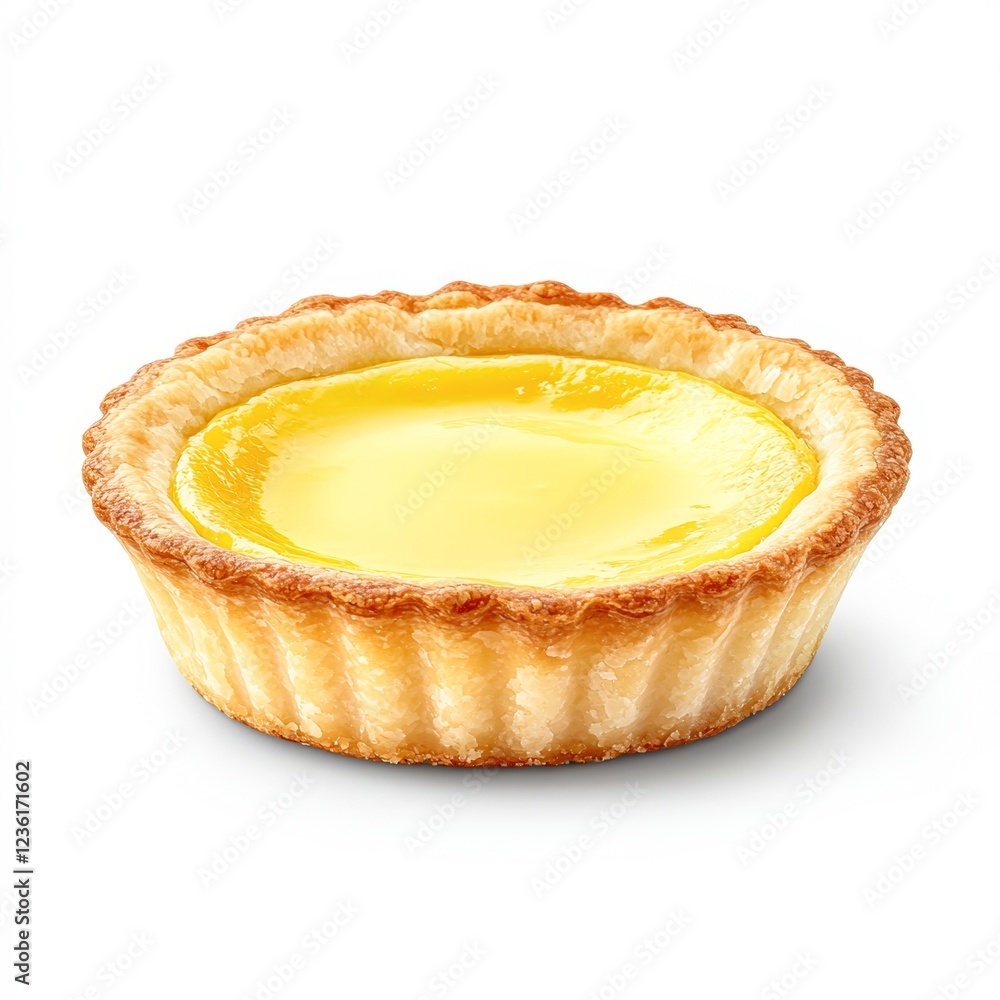 A delectable egg tart with a golden yellow filling, set in a flaky pastry shell, This image is perfect for culinary blogs, dessert menus, and food photography projects, A delectable egg tart with a golden yellow filling, set in a flaky pastry shell, This image is perfect for culinary blogs, dessert menus, and food photography projects,