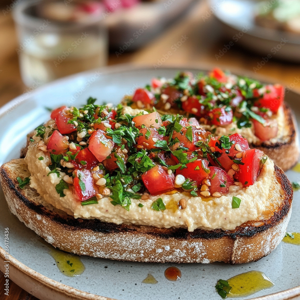 Delicious bruschetta with tomato basil and mozzarella on crispy toasted bread Delicious bruschetta with tomato basil and mozzarella on crispy toasted bread