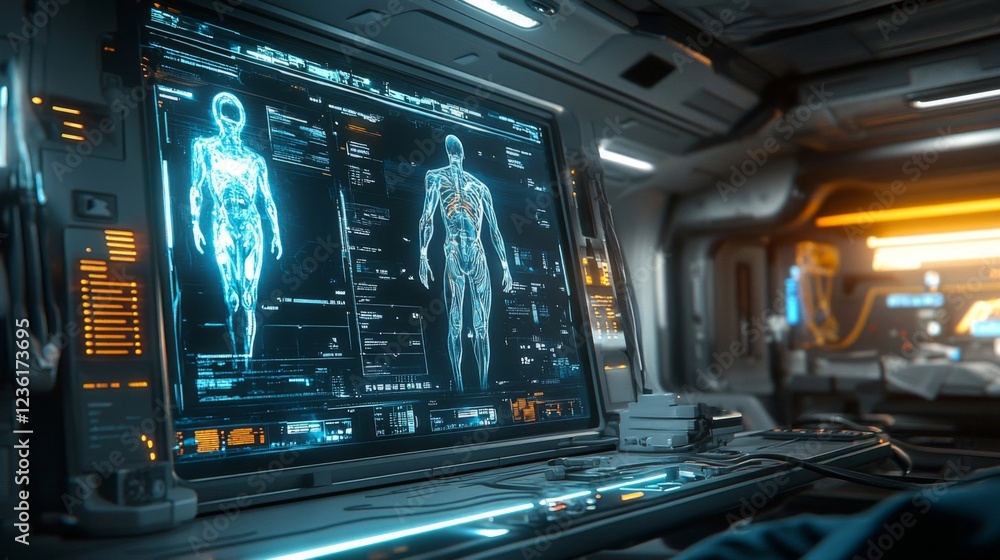 Futuristic Medical Interface with Holographic Human Body Data Futuristic Medical Interface with Holographic Human Body Data