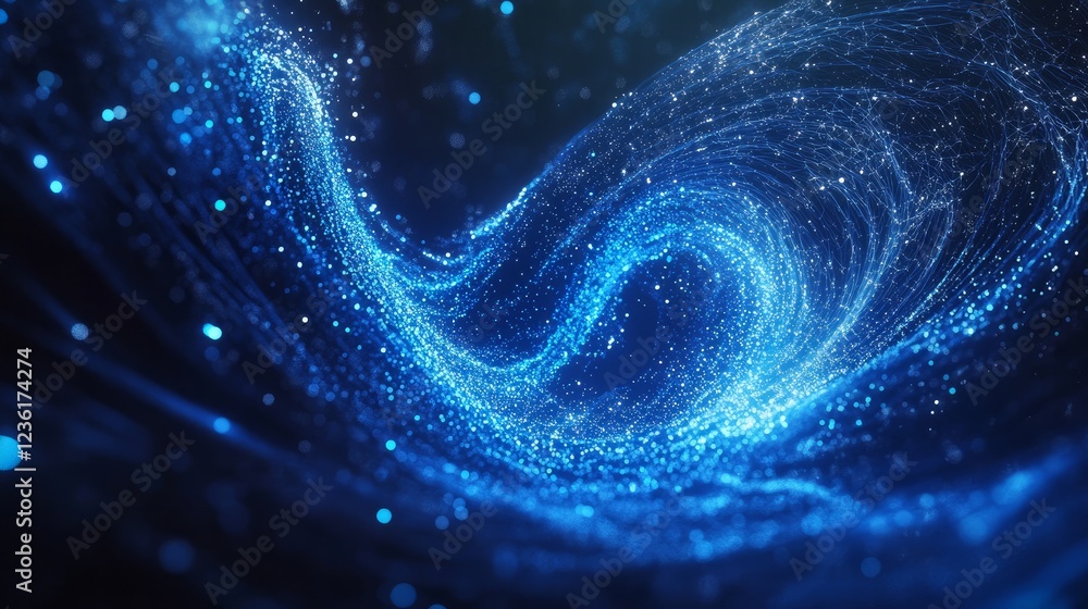 An AI generative technology concept featuring a luminous wave line graphic on an abstract blue background An AI generative technology concept featuring a luminous wave line graphic on an abstract blue background