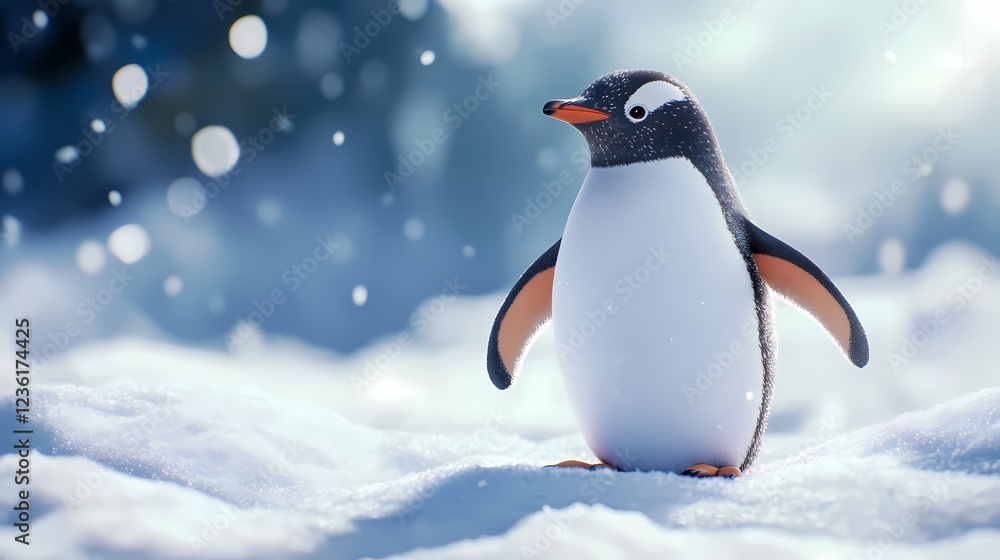 Fototapeta premium Adorable Penguin Standing on Snowy Ground in a Winter Wonderland