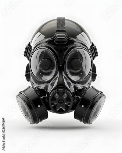 Detailed view of a modern gas mask with dual filters showcasing advanced protective design against hazardous environments photo