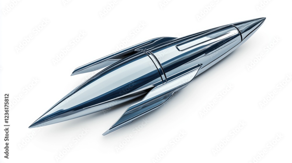 Sleek chrome rocket model with futuristic design and streamlined form for creative space-themed projects Sleek chrome rocket model with futuristic design and streamlined form for creative space-themed projects