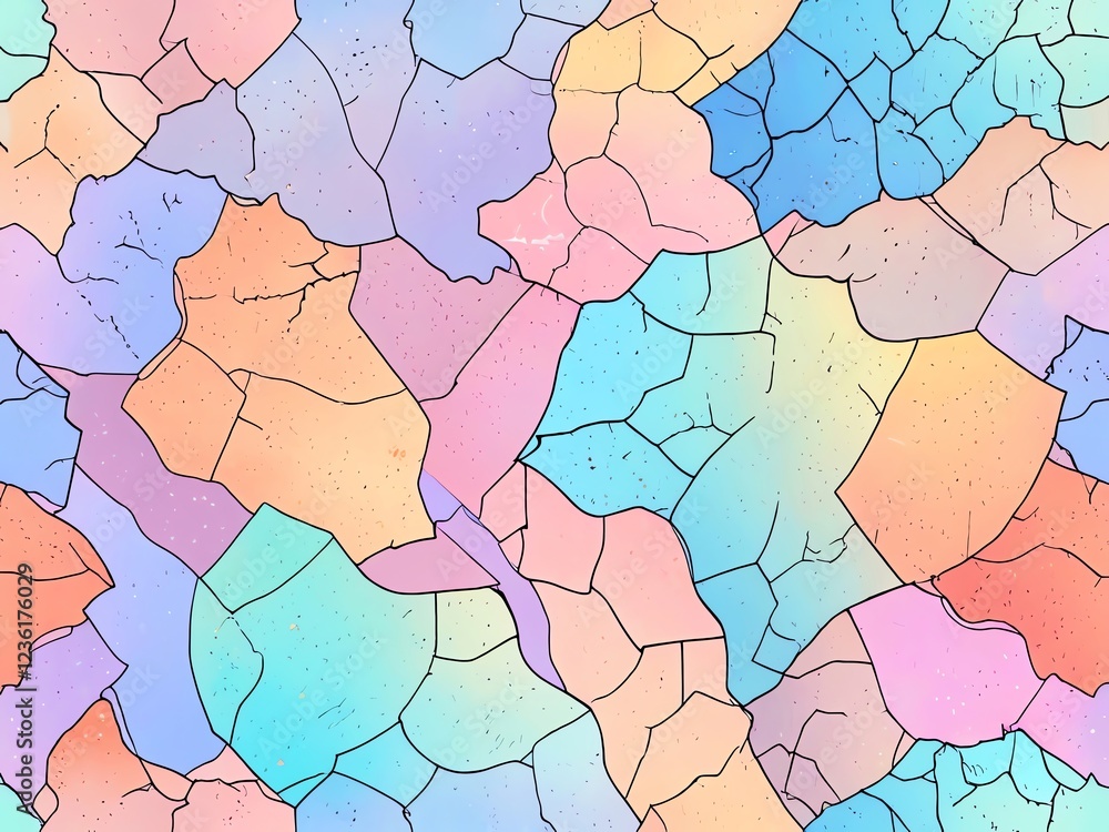 Abstract Pastel Cracked Surface: A Seamless Pattern of Fractured Geometry Abstract Pastel Cracked Surface: A Seamless Pattern of Fractured Geometry