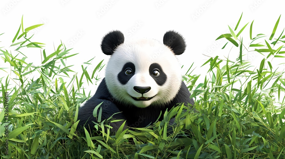 Obraz premium Cute Panda Among Green Bamboo - Adorable Wildlife Scene