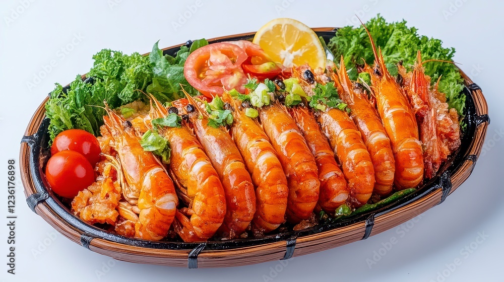 Grilled Prawns with Lemon and Herbs on Rustic Platter Grilled Prawns with Lemon and Herbs on Rustic Platter