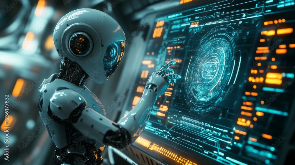 Advanced Robot Interacting with Futuristic Interface Advanced Robot Interacting with Futuristic Interface