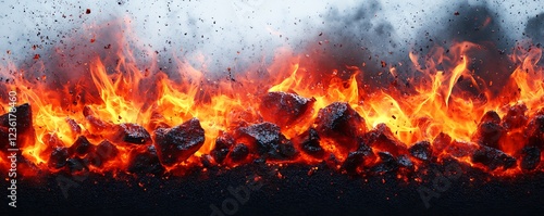 Erupting lava flow igniting rocks volcano natural phenomenon dramatic scene