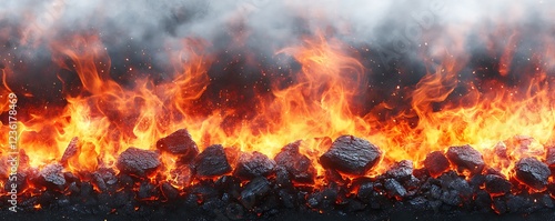 Molten lava flow erupts from volcano nature scene fiery landscape
