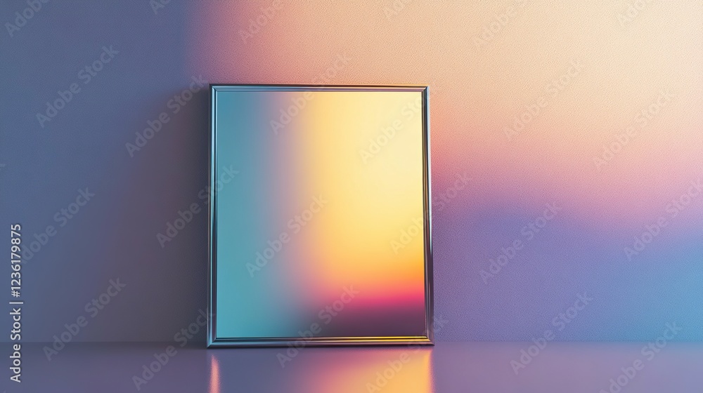 Colorful reflection in a modern frame against a pastel wall, showcasing a gradient sunset. Ideal for minimalist design or website backgrounds Colorful reflection in a modern frame against a pastel wall, showcasing a gradient sunset. Ideal for minimalist design or website backgrounds