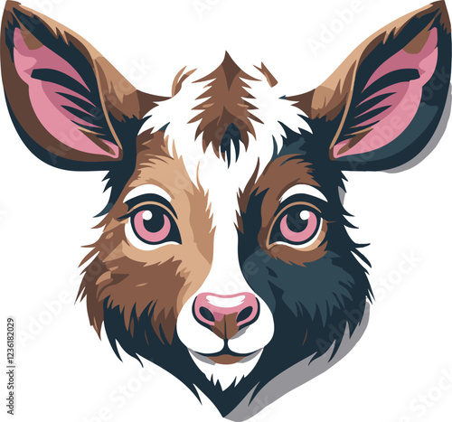 Vibrant vector illustration of a donkey's head in a cartoon style, featuring bright and bold colors. The design captures the playful, hardworking, and humble nature of the animal, 