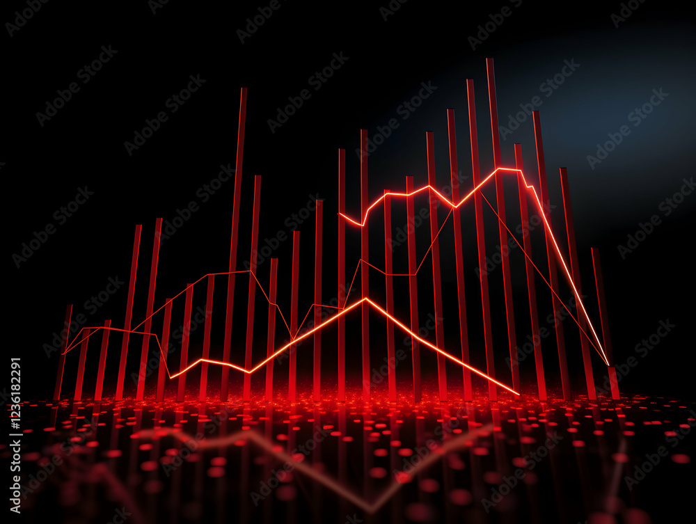 Naklejka premium Red Stock Market Graph Showing Economic Decline Trend