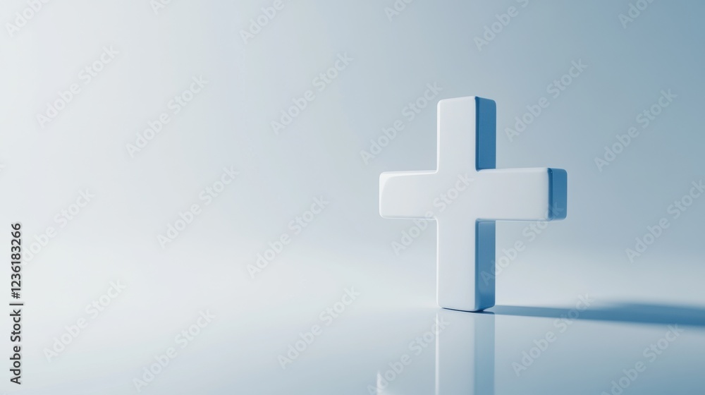 Fototapeta premium Minimalist White Cross Symbol on Soft Gradient Background for Health and Wellness Themes