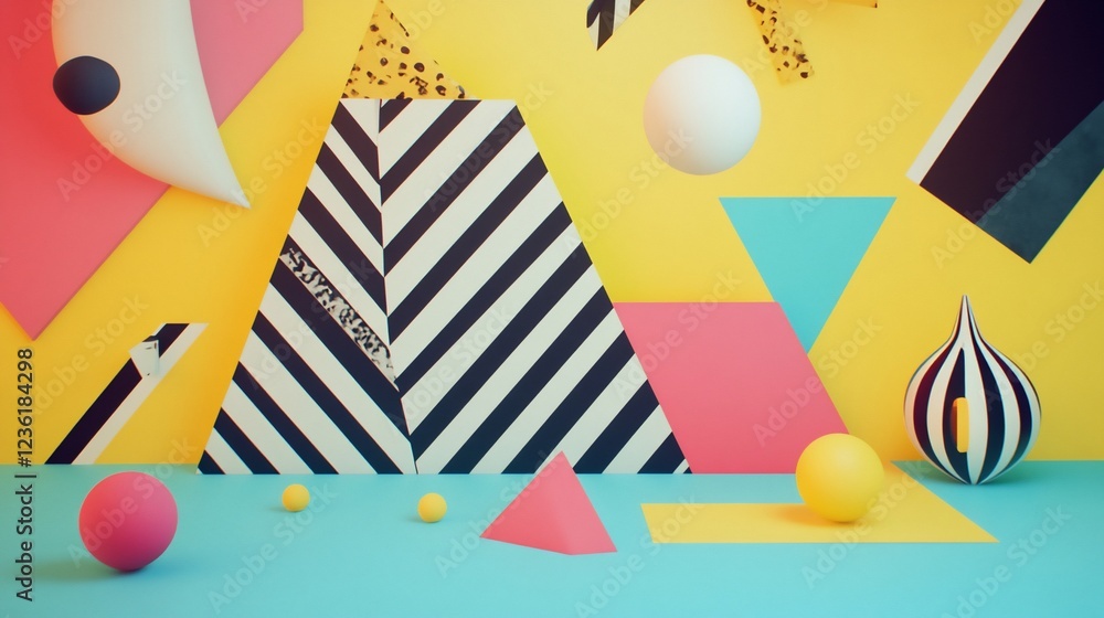 Obraz premium Abstract geometric composition with vibrant colors and playful shapes create a modern dynamic feel