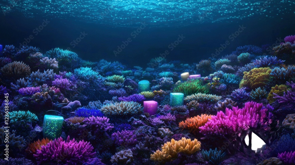 Fototapeta premium Vibrant Underwater Coral Reef Scene with Colorful Marine Life