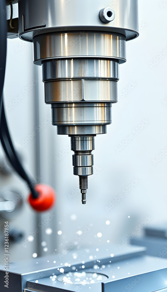 Closeup drill robot CNC turning milling factory metal machine industry banner, watercolor. isolated with white shades Closeup drill robot CNC turning milling factory metal machine industry banner, watercolor. isolated with white shades
