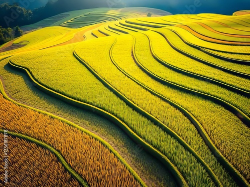 Aerial View of Koh Yao Noi Rice Terraces - Vibrant Thai Landscape photo