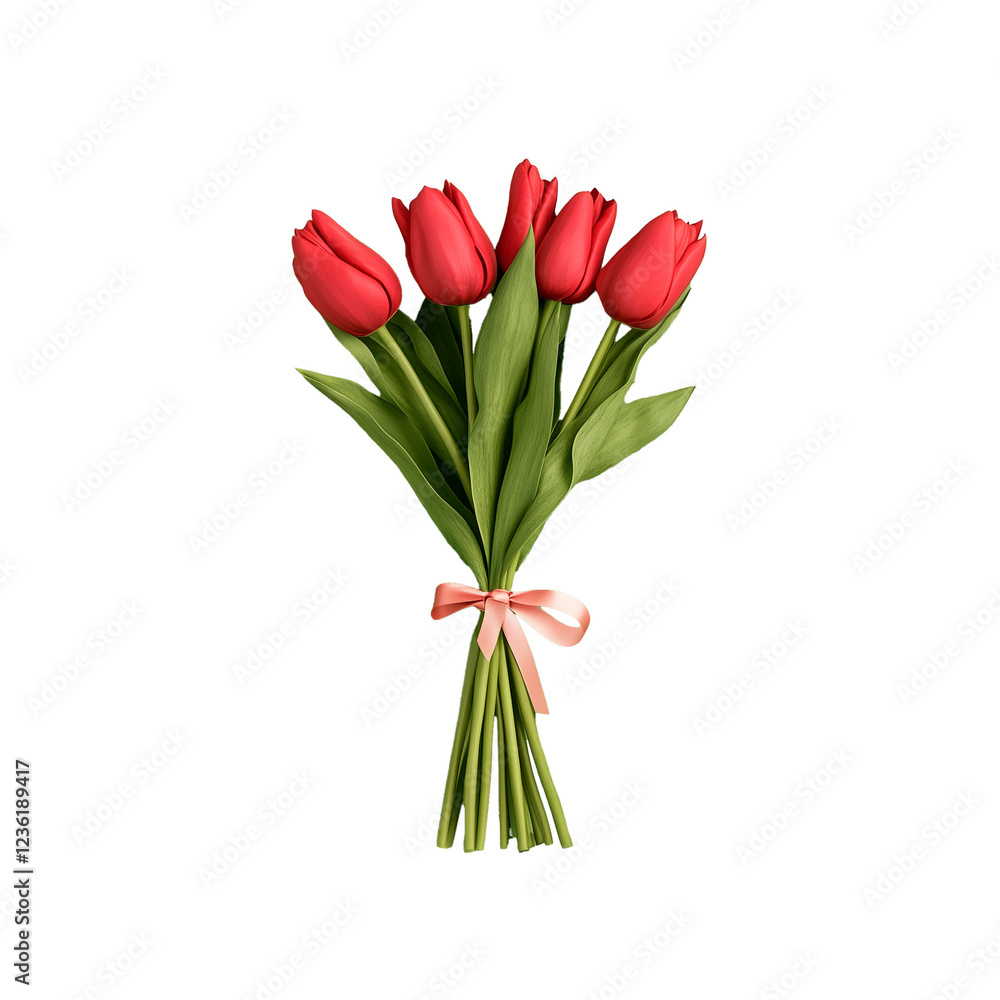 Fototapeta premium Red tulips arranged in a bouquet with a simple ribbon creating an elegant floral display