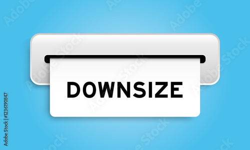 White coupon banner with word downsize from machine on blue color background