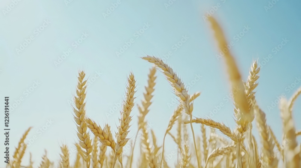 Golden wheat swaying gently in a summer field under a clear blue sky Golden wheat swaying gently in a summer field under a clear blue sky