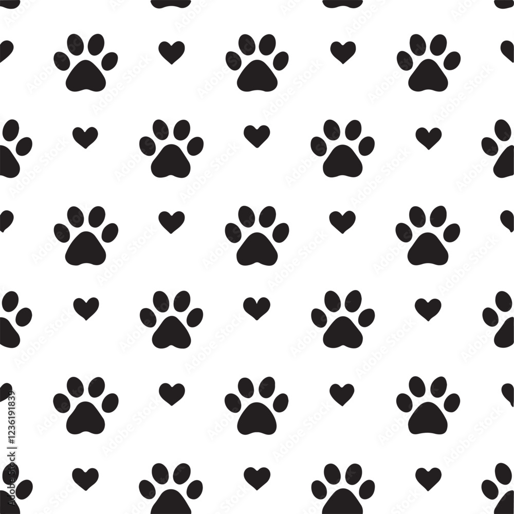Seamless pattern with cute dog paw print and heart pattern vector Seamless pattern with cute dog paw print and heart pattern vector