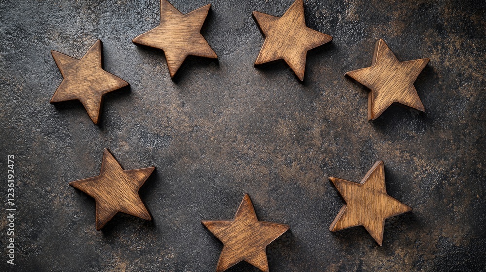 Five wooden stars in circle Five wooden stars in circle