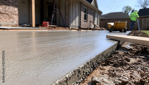 Fresh Concrete Patio Pour Near New House Construction