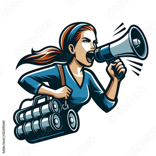 woman holding a loudspeaker