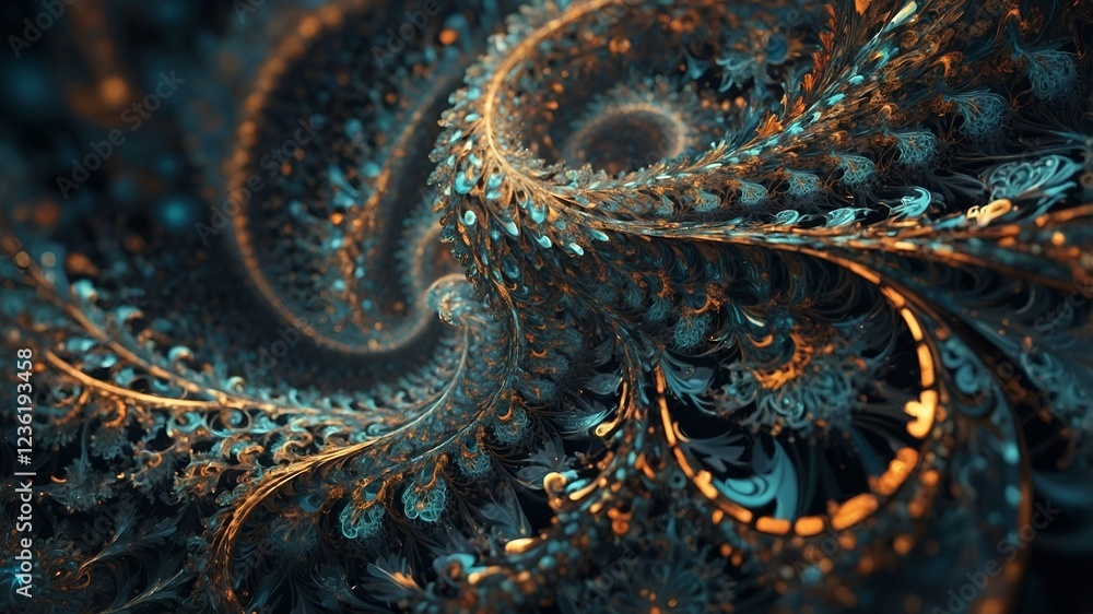 Obraz premium peacock feather closeup illustration intricate fractal pattern and design