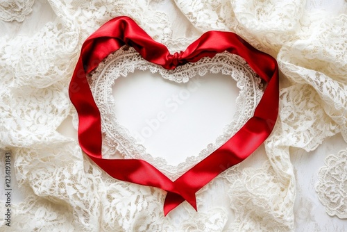 Romantic Heart-Shaped Lace with Red Ribbon
